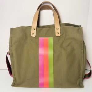 Bagging Rights Olive Green Canvas Tote Bag With Cross Body Strap Travel Work Bag